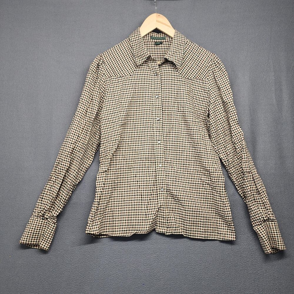 Ralph Lauren Jeans Company Shirt Top Womens Large Brown Gingham Snap Western Vtg